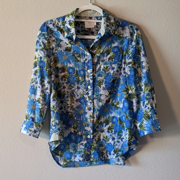 Blue and green floral button down - Picture 4 of 4